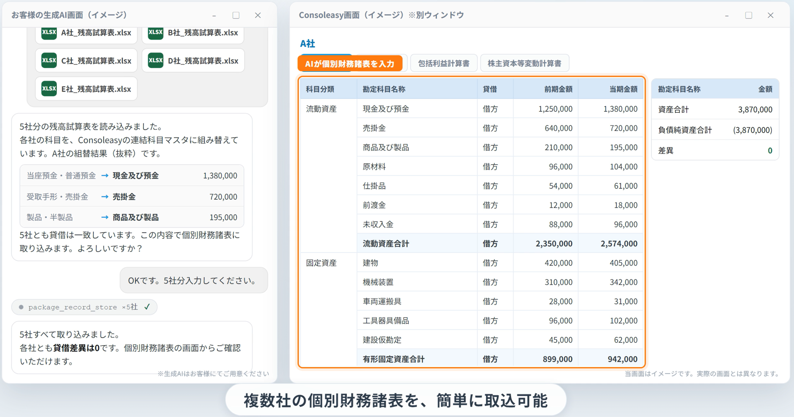 AIが個別財務諸表を入力